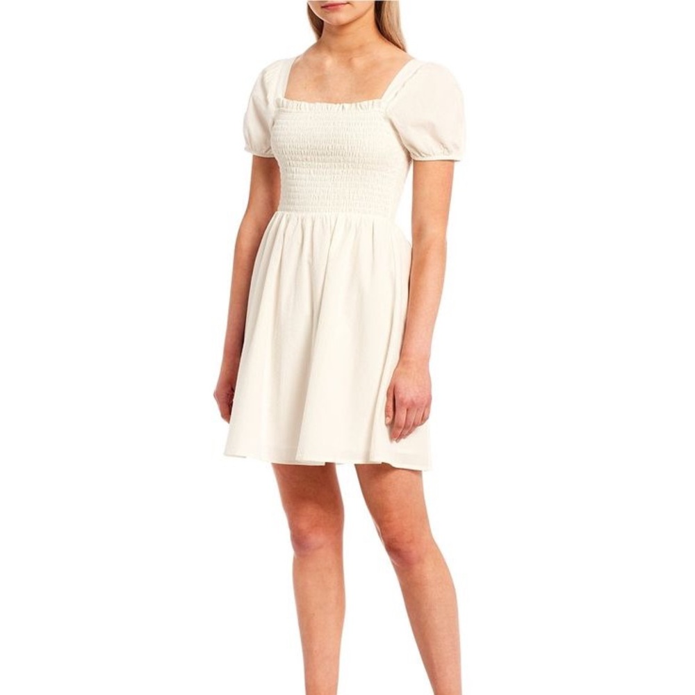 Copper Key Textured Puff Sleeve Smocked Dress